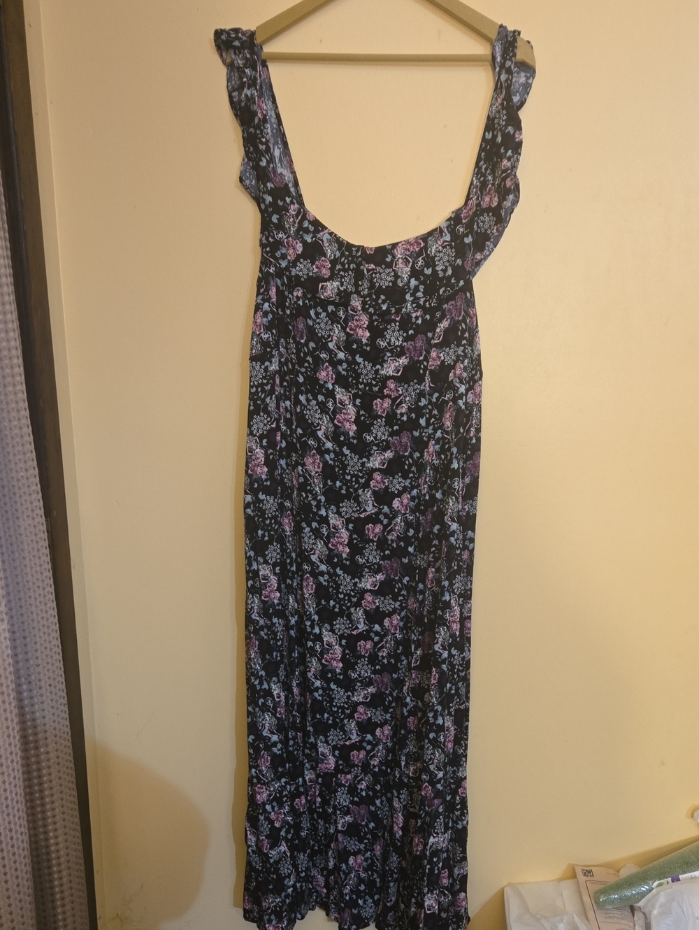 Disney Sleeping Beauty Black Maxi Dress with Pink and Light Blue Floral Print